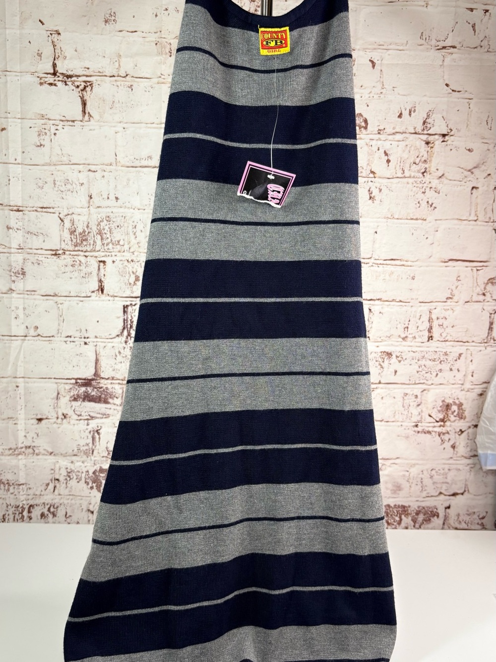 Women's Navy and Gray Striped Maxi Skirt